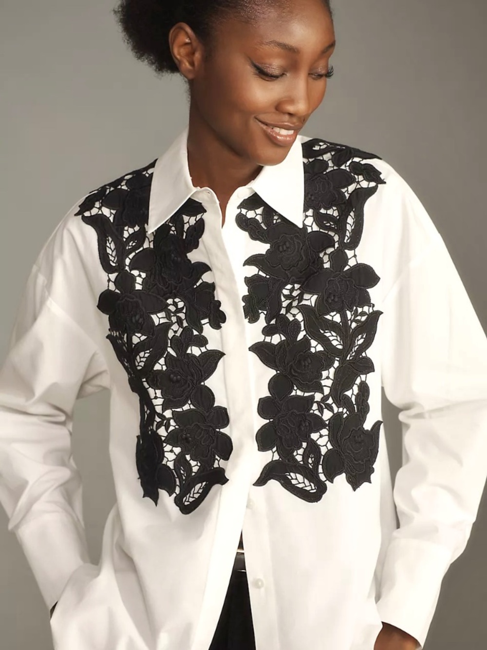 ANTHROPOLOGIE MARE MARE Floral  Tuxedo Buttondown Top - L - Picture 2 of 12
